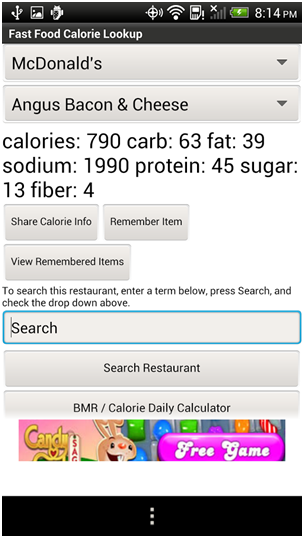 Fast food calorie lookup
